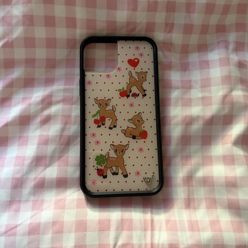 Cute Deer Pattern Phone Case with Black Frame - White/Pink